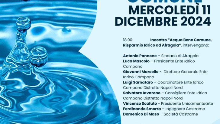 Mercoledì 11 dicembre ad Afragola un evento sul risparmio idrico